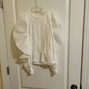 Zara White Long sheer puff Sleeve women’s Top with Ruffles